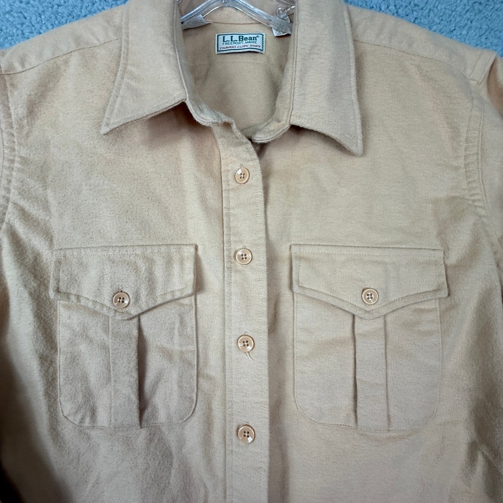 Vintage L.L. Bean Chamois Cloth Shirt Mens Tan Cotton Button Front USA‎ Made - Picture 2 of 9